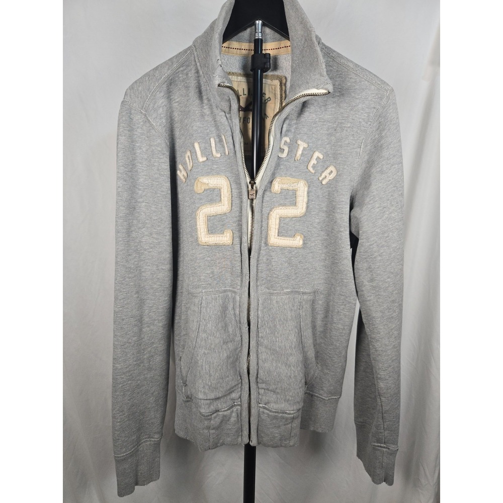 Hollister Zip Up Distressed Sweatshirt Jacket Gray 22 Varsity Y2K Size L Preppy